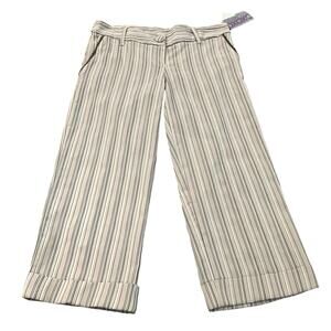 Y2K XOXO Striped Capri Pants 3/4 Tan Multi Cuffed Pedal Pushers Straight Leg